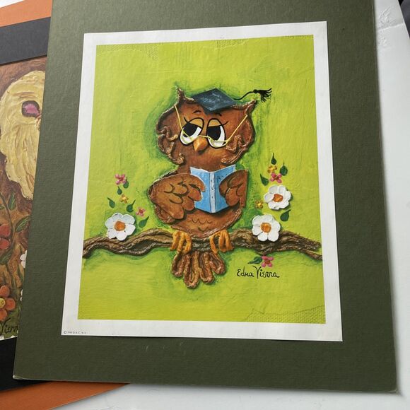 Edna Vierra Print Lot Lion Owl Elephant 1970s Kitsch Retro Decor - Picture 3 of 11